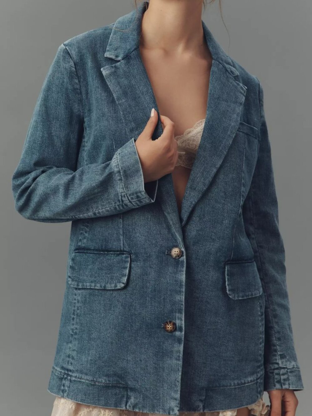 Women's Maeve Oversized Denim Blazer Jacket - Mediuam